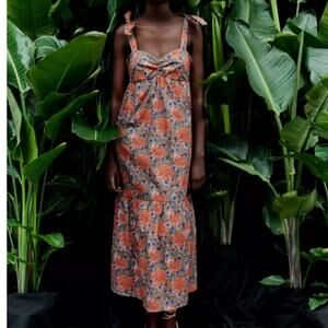 Zara Ruched Sundress Orange and Green Resort Wear
